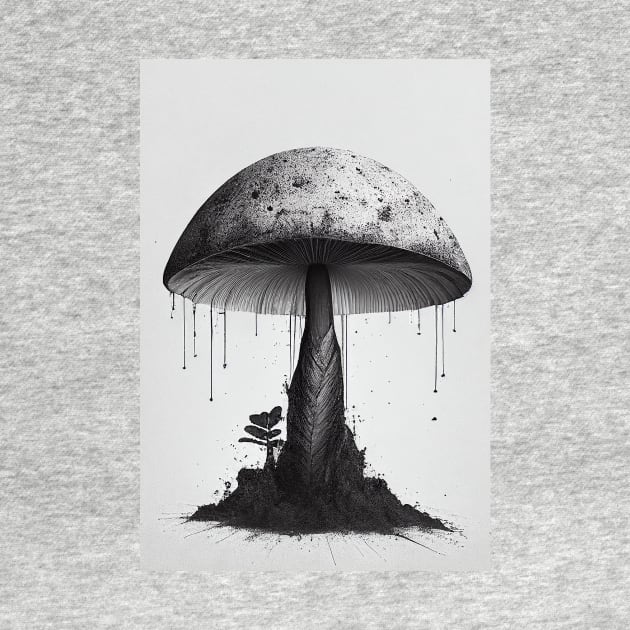 Rustic Mushroom Wall Art Minimalist Greyscale Grunge by Abili-Tees